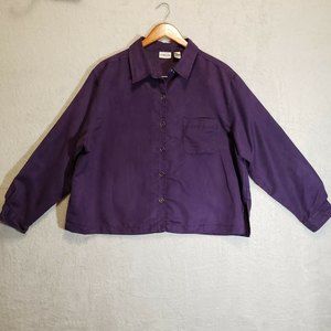Women's Chico's Purple Button Up Top Size 3 Faux Suede Jacket Cover Crop